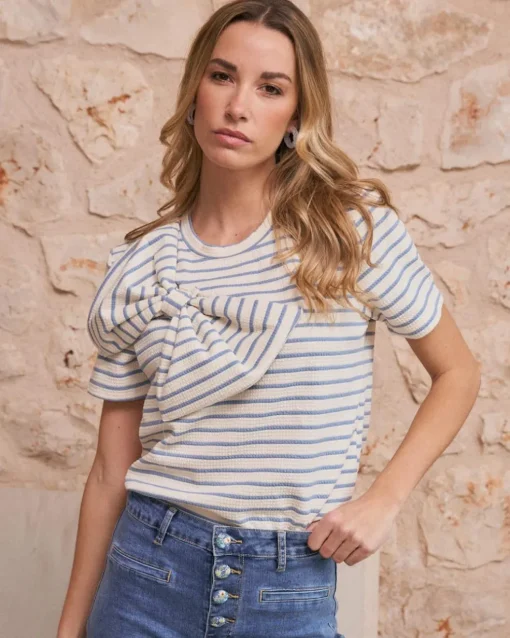 Top Lazo Rayas Celeste