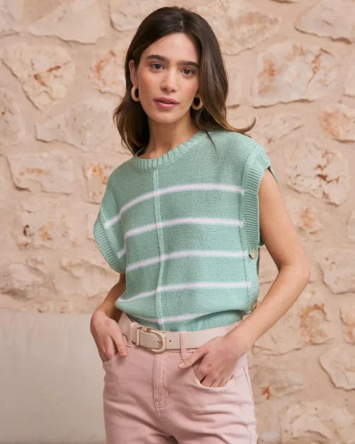 Top Rayas Verde Agua